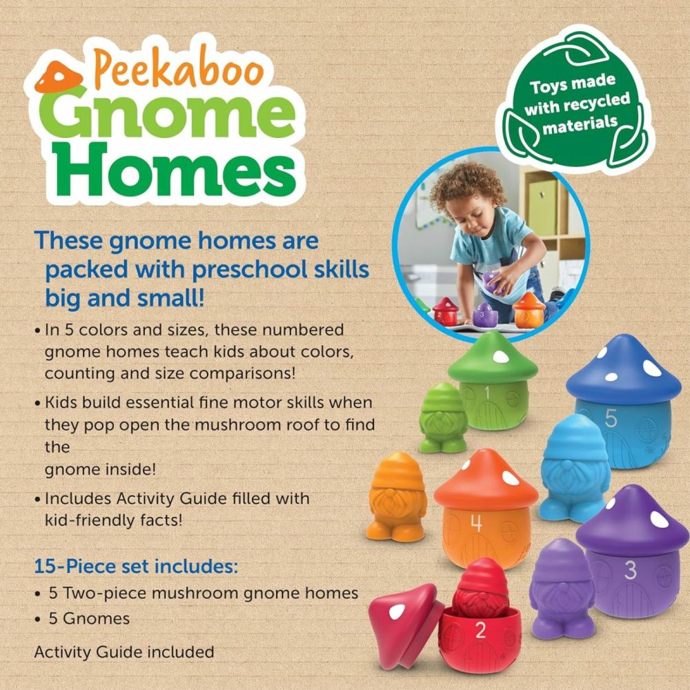 Peekaboo Gnome Homes – Eco Friendly Preschool Learning Toys  Montessori Toys For Toddlers Ages 18+ Months  |  Sorting & Stacking Toys All Toys Sorting & Stacking Toys