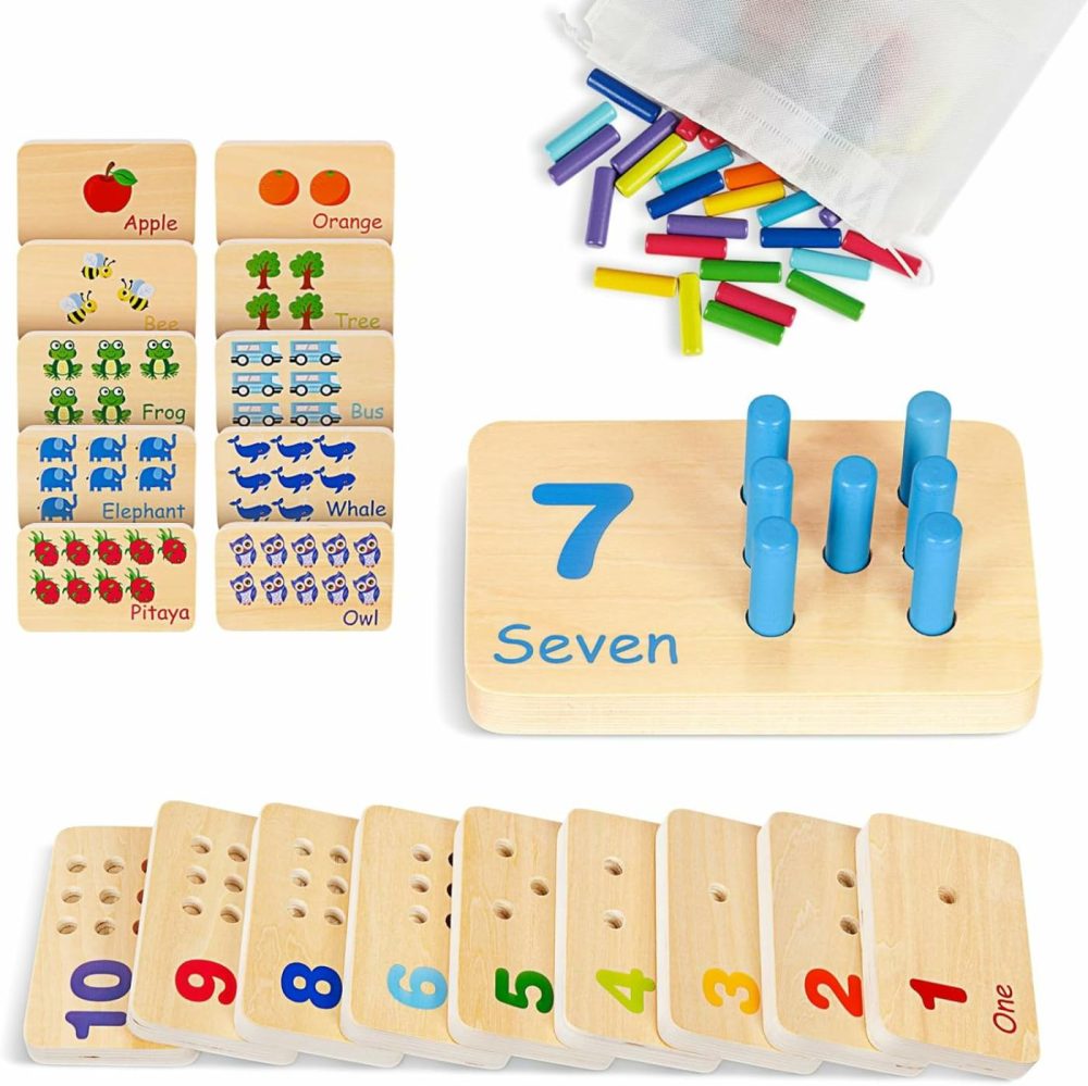 Peg Board Toddler Toys  Counting Wooden Toys With 55 Pegs  Wooden Math Manipulatives,Montessori Math And Numbers For Kids & Kindergarten Learning Activities  |  Sorting & Stacking Toys All Toys Sorting & Stacking Toys