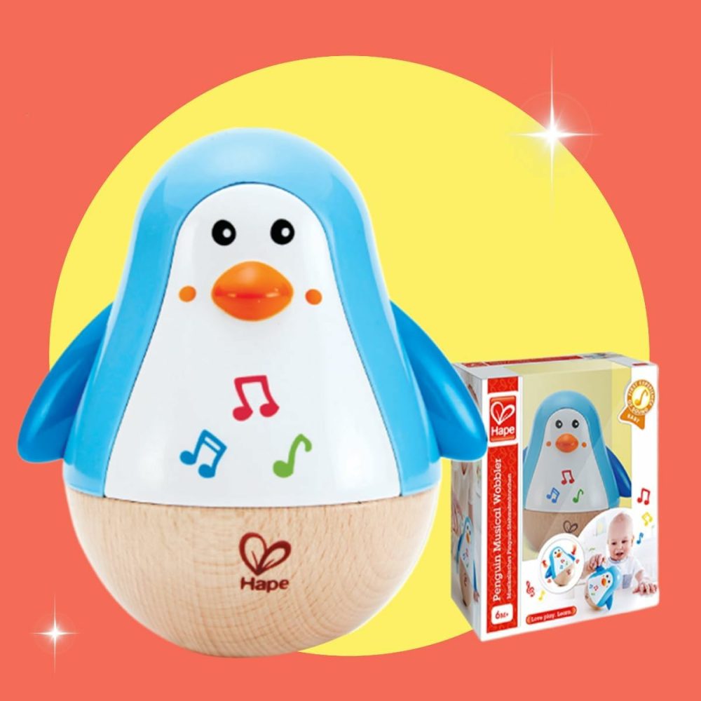 Penguin Musical Wobbler | Colorful Wobbling Melody Penguin  Roly Poly Toy For Kids 6 Months+  Multicolor  5” X 2” (E0331)   Blue  |  Musical Toys All Toys Blue