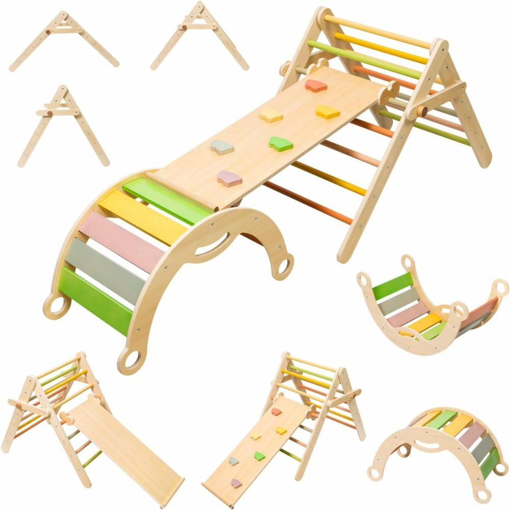 Pikler Triangle Set 3 In 1  Large Size Toddler Climbing Triangle Set  Wooden Baby Jungle Gym Indoor  Foldable Montessori Climbing Set With Ramp  Arch & Climbing Triangle  |  Indoor Climbers & Play Structures All Toys Indoor Climbers & Play Structures