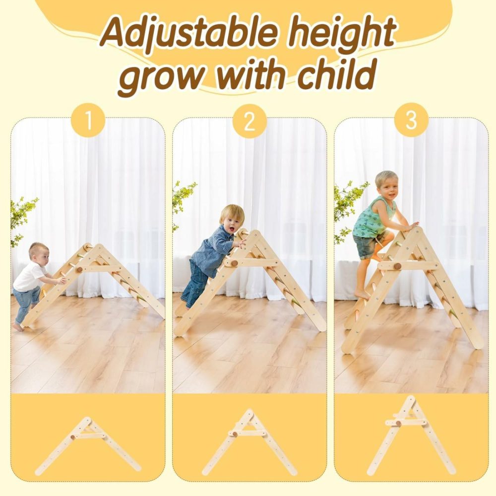 Pikler Triangle Set 3 In 1  Large Size Toddler Climbing Triangle Set  Wooden Baby Jungle Gym Indoor  Foldable Montessori Climbing Set With Ramp  Arch & Climbing Triangle  |  Indoor Climbers & Play Structures All Toys Indoor Climbers & Play Structures