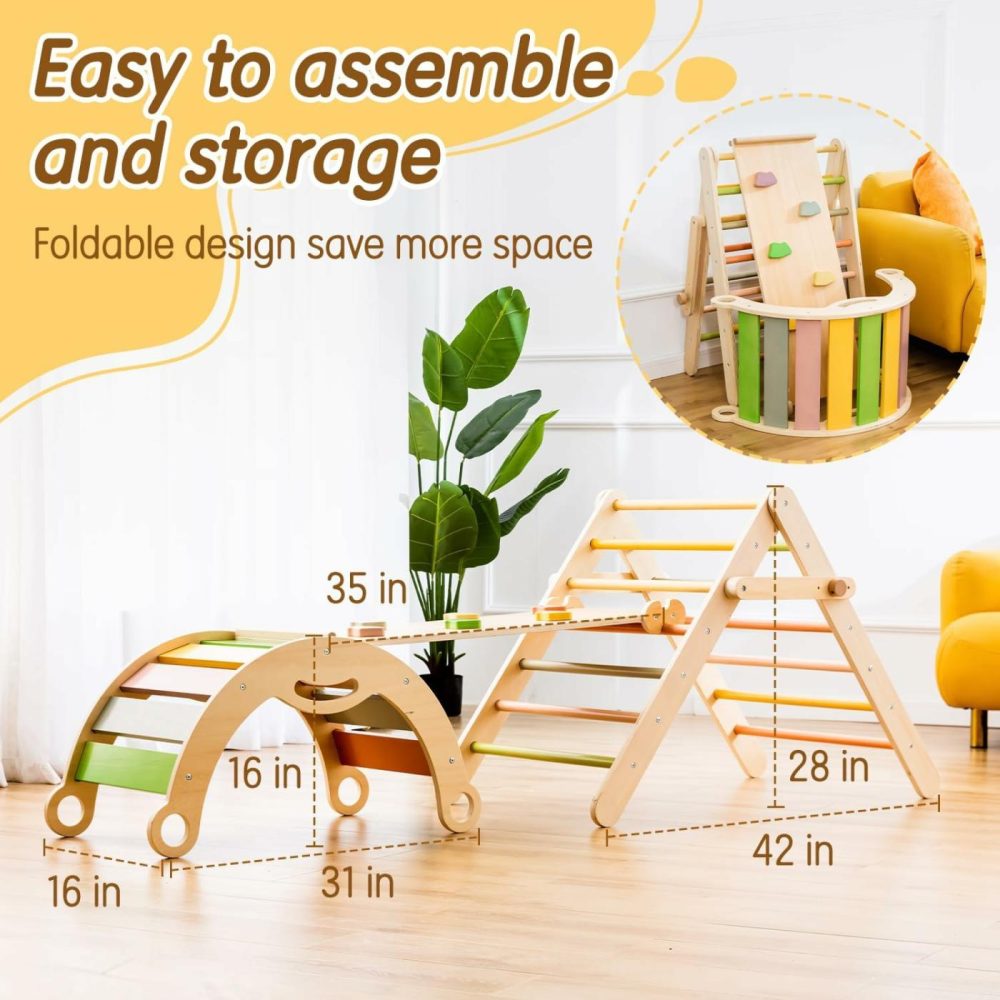 Pikler Triangle Set 3 In 1  Large Size Toddler Climbing Triangle Set  Wooden Baby Jungle Gym Indoor  Foldable Montessori Climbing Set With Ramp  Arch & Climbing Triangle  |  Indoor Climbers & Play Structures All Toys Indoor Climbers & Play Structures