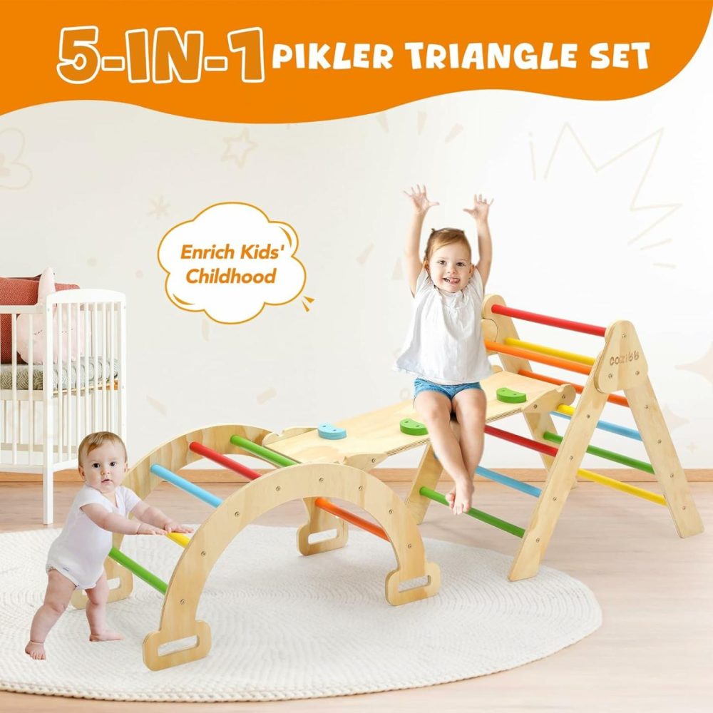 Pikler Triangle Set  5 In 1 Rainbow Baby Montessori Climbing Toys  Indoor Playground For Kids  Foldable Indoor Climbing Toys With Ramp  Arch Climber  Baby Climbing Toys For Toddlers 1-3  |  Indoor Climbers & Play Structures All Toys Indoor Climbers & Play Structures