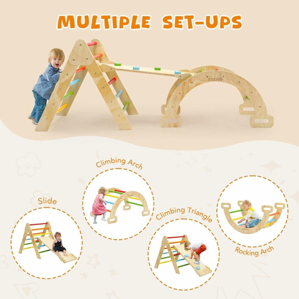 Pikler Triangle Set  5 In 1 Rainbow Baby Montessori Climbing Toys  Indoor Playground For Kids  Foldable Indoor Climbing Toys With Ramp  Arch Climber  Baby Climbing Toys For Toddlers 1-3  |  Indoor Climbers & Play Structures All Toys Indoor Climbers & Play Structures