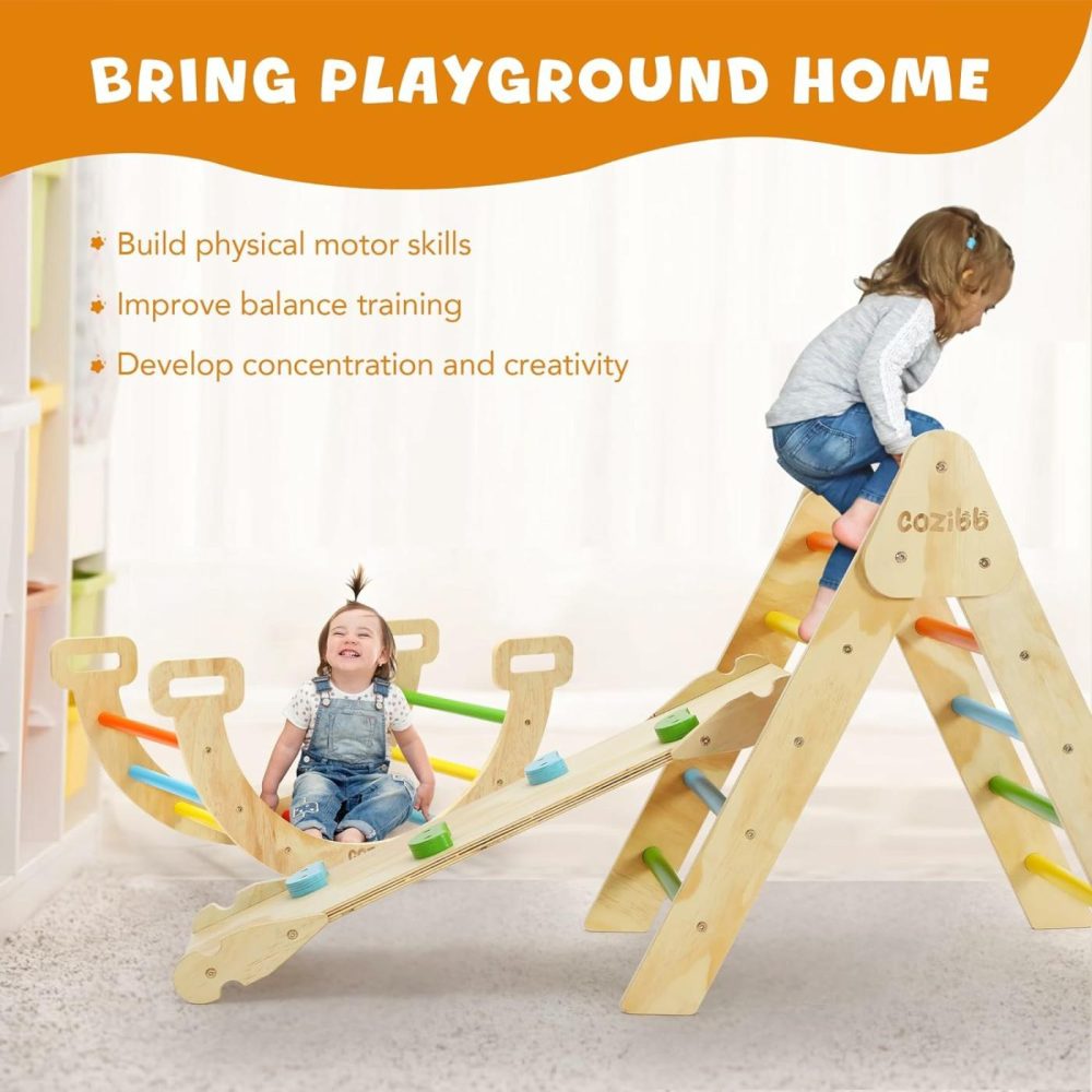 Pikler Triangle Set  5 In 1 Rainbow Baby Montessori Climbing Toys  Indoor Playground For Kids  Foldable Indoor Climbing Toys With Ramp  Arch Climber  Baby Climbing Toys For Toddlers 1-3  |  Indoor Climbers & Play Structures All Toys Indoor Climbers & Play Structures