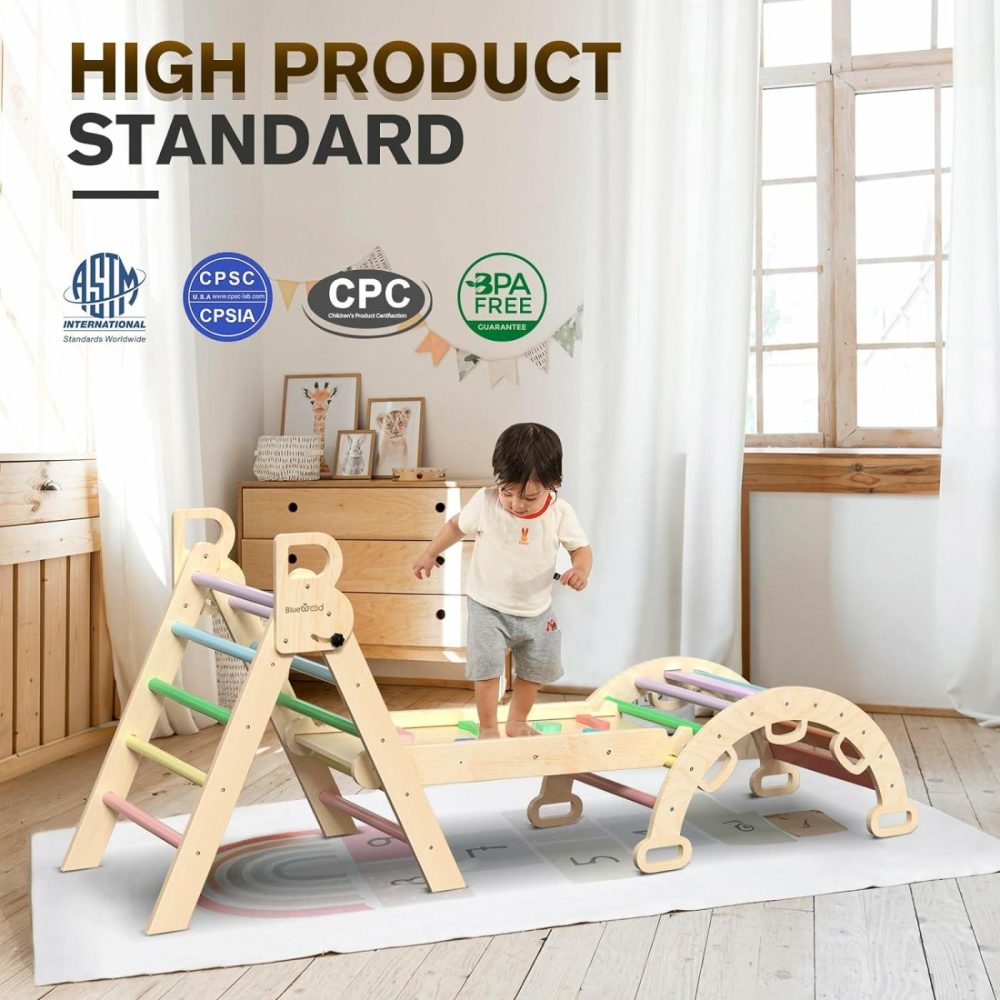 Pikler Triangle Set 7In1 Foldable Baby Climbing Toys Wooden Montessori Climbing Set With Arch&Ramp&Ladder Baby Climber Indoor Jungle Gyms For Toddlers Montessori Toys – Rainbow  |  Indoor Climbers & Play Structures All Toys Indoor Climbers & Play Structures