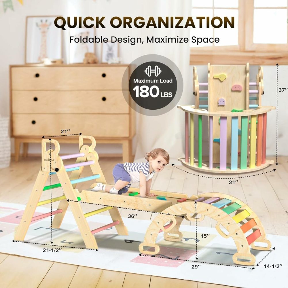 Pikler Triangle Set 7In1 Foldable Baby Climbing Toys Wooden Montessori Climbing Set With Arch&Ramp&Ladder Baby Climber Indoor Jungle Gyms For Toddlers Montessori Toys – Rainbow  |  Indoor Climbers & Play Structures All Toys Indoor Climbers & Play Structures