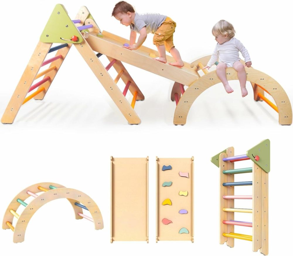 Pikler Triangle Set Montessori Toddler Climbing Toys Indoor  Foldable Climbing Toys For Toddlers 1-3 Inside  3 Piece Baby Climbing Gym Indoor Playground  |  Indoor Climbers & Play Structures All Toys Indoor Climbers & Play Structures