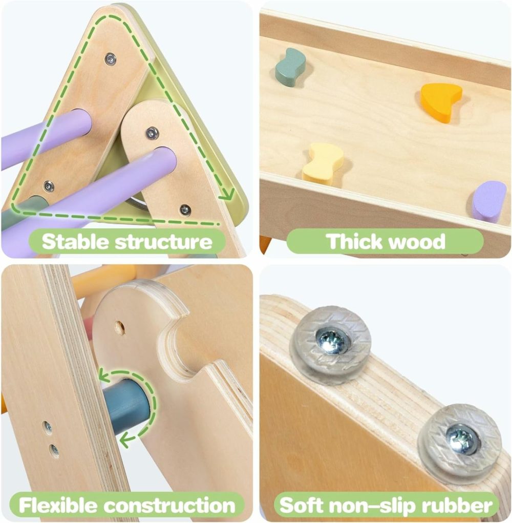 Pikler Triangle Set Montessori Toddler Climbing Toys Indoor  Foldable Climbing Toys For Toddlers 1-3 Inside  3 Piece Baby Climbing Gym Indoor Playground  |  Indoor Climbers & Play Structures All Toys Indoor Climbers & Play Structures