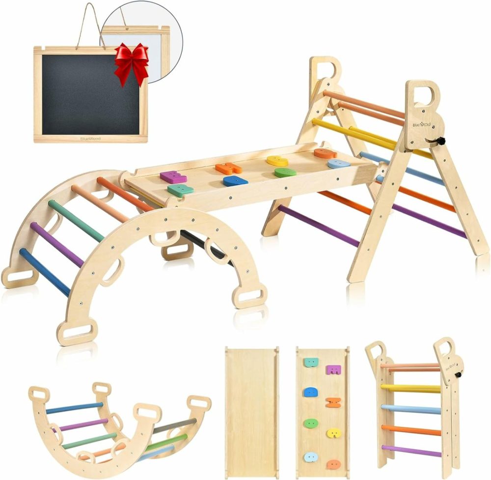 Pikler Triangle Set Rainbow Pikler Climbing Set For Toddlers  Foldable Baby Climbing Toys  Wooden Montessori Climbing Set For 2-6 Years Old  Indoor Playground Jungle Gym For Kids  |  Indoor Climbers & Play Structures All Toys Indoor Climbers & Play Structures