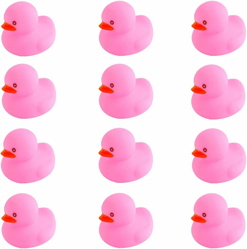 Pink Rubber Ducks Preschool Bath Toys Bathtub Duckies Gift For Baby Shower Infants Toddlers Car Pool Float Halloween Adults Party Favors Carnival Decorations (Small Pink 2.2”-12Pcs)  |  Bath Toys All Toys Bath Toys