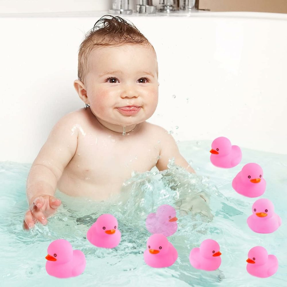 Pink Rubber Ducks Preschool Bath Toys Bathtub Duckies Gift For Baby Shower Infants Toddlers Car Pool Float Halloween Adults Party Favors Carnival Decorations (Small Pink 2.2”-12Pcs)  |  Bath Toys All Toys Bath Toys