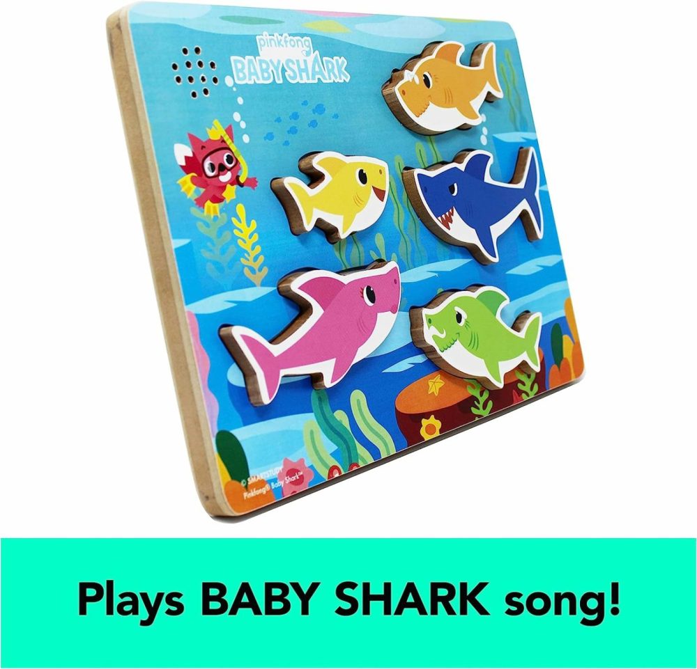 Pinkfong Baby Shark Musical Wood Sound Puzzle- Plays Song | Baby Shark Toys | Toddler Toys | Kids Toys | Baby Shark Birthday Decorations For Ages 2+  |  Musical Toys All Toys Chunky Wood Sound Puzzle