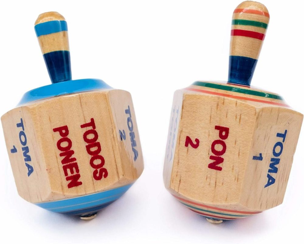 Pirinola Toma Todo Set – Wood Spinning Top Game – Set Of 2 – Kids And Adults Party Games For Mexican Fiesta  Bachelor Parties Or Baby Shower  4 Inches Tall  |  Spinning Tops All Toys Spinning Tops