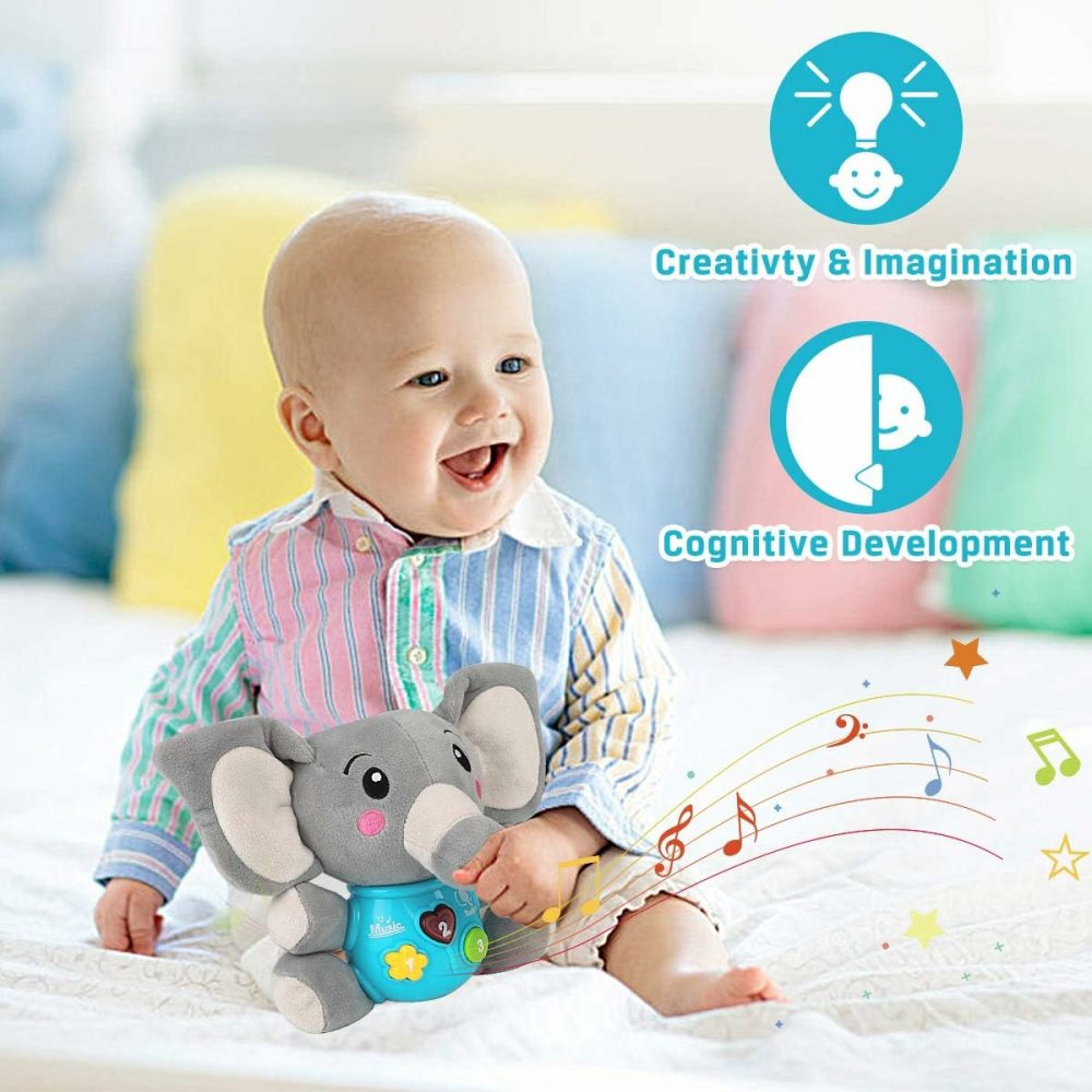 Plush Elephant Music Baby Toys 0 3 6 9 12 Months  Cute Stuffed Aminal Light Up Baby Toys Newborn Baby Musical Toys For Infant Babies Boys & Girls Toddlers 0 To 36 Months (Gray)  |  Musical Toys All Toys