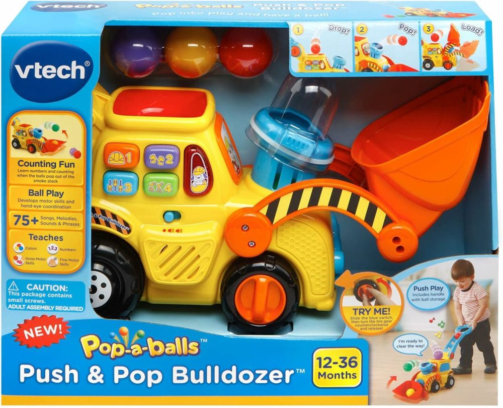 Pop-A-Balls Push & Pop Bulldozer,Yellow  |  Push & Pull Toys All Toys Push & Pull Toys