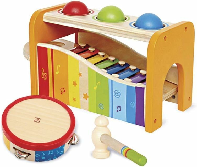 Pound  Tap  & Shake! Music Set – Award Winning Wooden Pounding Bench  Baby Xylophone  And Tap Along Tambourine – Developmental  Non-Toxic  Montessori Musical Toys For Toddlers 1 – 4 Years Old  |  Hammering & Pounding Toys All Toys Hammering & Pounding Toys