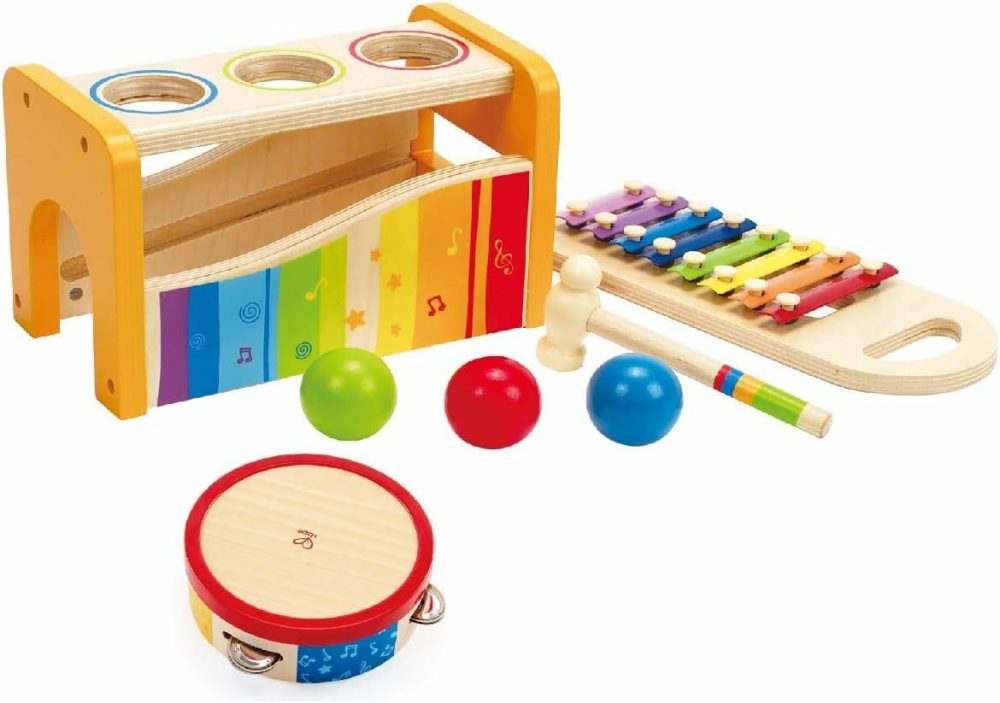 Pound  Tap  & Shake! Music Set – Award Winning Wooden Pounding Bench  Baby Xylophone  And Tap Along Tambourine – Developmental  Non-Toxic  Montessori Musical Toys For Toddlers 1 – 4 Years Old  |  Hammering & Pounding Toys All Toys Hammering & Pounding Toys