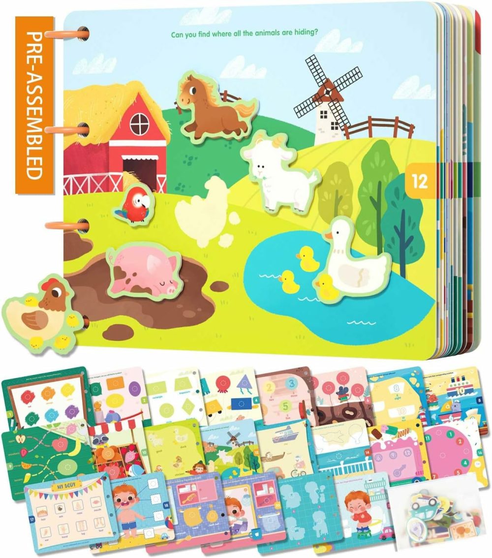 Preschool Busy Book For Toddlers 1-3 Years Old  Pre-Assembled  Learning Activity Sticker Book With 12 Different Theme Pages  Montessori Educational Toy For Kids 2 3 4  |  Sorting & Stacking Toys All Toys Sorting & Stacking Toys