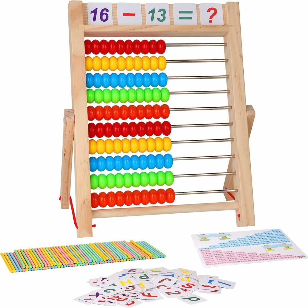 Preschool Math Learning Toy,10-Row Wooden Frame Abacus With Multi-Color Beads  Counting Sticks  Number Alphabet Cards  Gift For 2 3 4 5 6 Years Old Toddlers Boys Girls  |  Abacuses Abacuses Abacuses