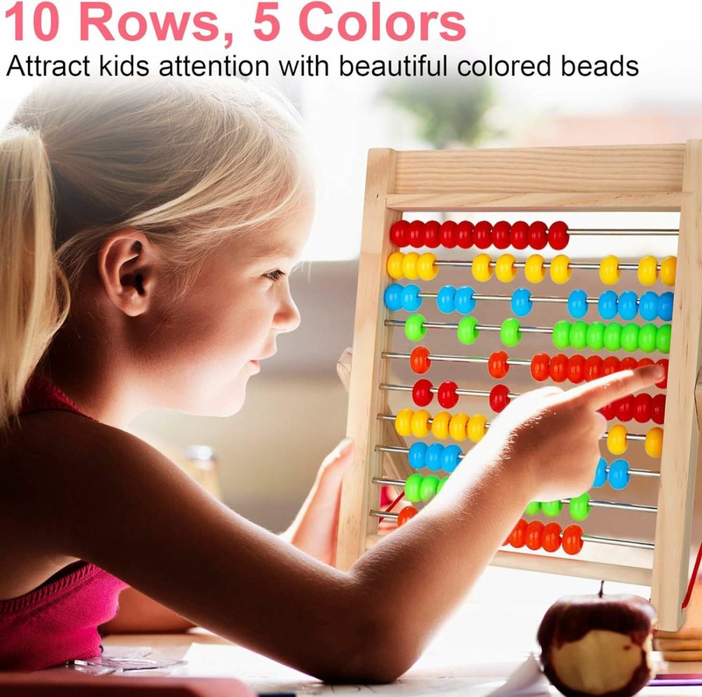 Preschool Math Learning Toy,10-Row Wooden Frame Abacus With Multi-Color Beads  Counting Sticks  Number Alphabet Cards  Gift For 2 3 4 5 6 Years Old Toddlers Boys Girls  |  Abacuses Abacuses Abacuses