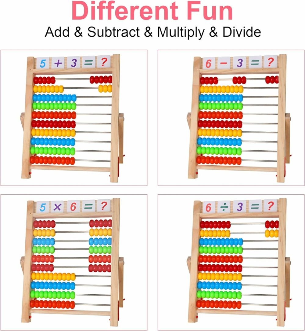 Preschool Math Learning Toy,10-Row Wooden Frame Abacus With Multi-Color Beads  Counting Sticks  Number Alphabet Cards  Gift For 2 3 4 5 6 Years Old Toddlers Boys Girls  |  Abacuses Abacuses Abacuses