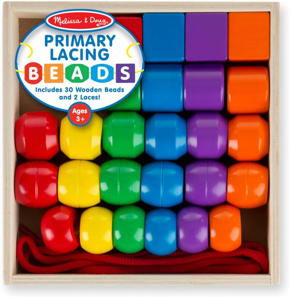 Primary Lacing Beads – Educational Toy With 8 Wooden Beads And 2 Laces  |  Sorting & Stacking Toys All Toys Sorting & Stacking Toys