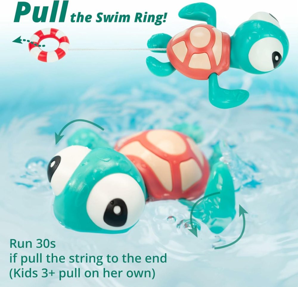 Pull-String Swimming Sea Friends Bath Toy For Kids (Turtle With Swim Ring)  |  Bath Toys All Toys Bath Toys