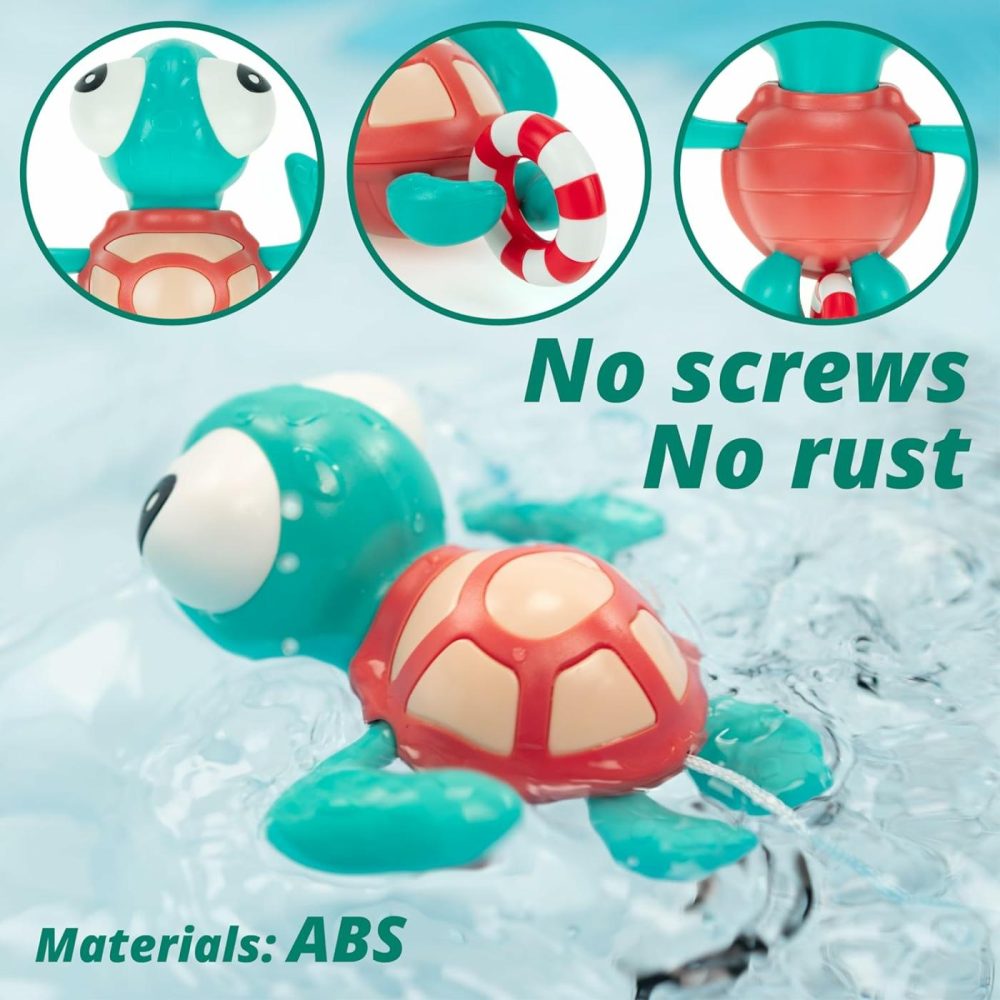 Pull-String Swimming Sea Friends Bath Toy For Kids (Turtle With Swim Ring)  |  Bath Toys All Toys Bath Toys