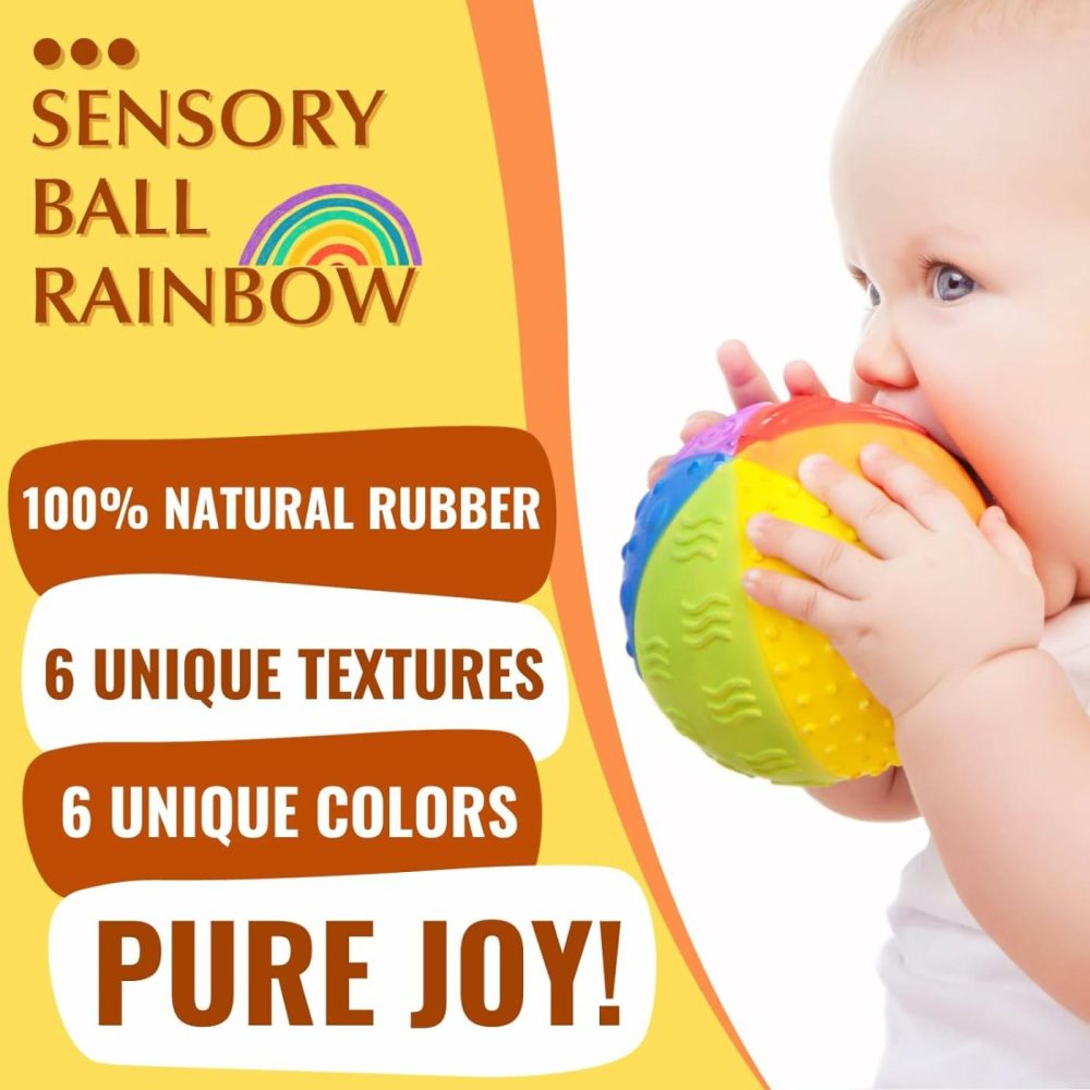 Pure Natural Rubber Sensory Ball Rainbow 4″ – Bpa Free Baby Ball Toy  For Sensory Play  Perfect Bouncer  Gentle Squeaking  |  Balls All Toys Balls