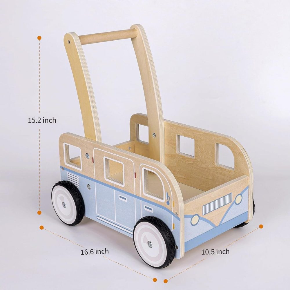 Push Walker Bus-Wooden Baby Walker For Boys And Girls  Stand & Learn Push Walker For Toddlers 1-3 Years Old Blue  |  Push & Pull Toys All Toys Push & Pull Toys