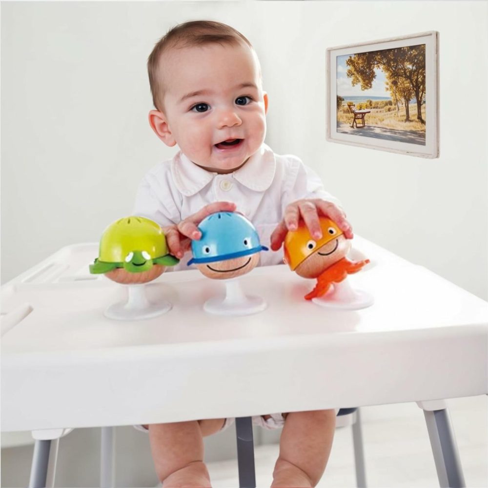 Put-Stay Rattle Set | Three Sea Animal Suction Rattle Toys  Baby Educational Toy Set  Multi  5” X 2” (E0330)  |  Rattles & Plush Rings All Toys Multi