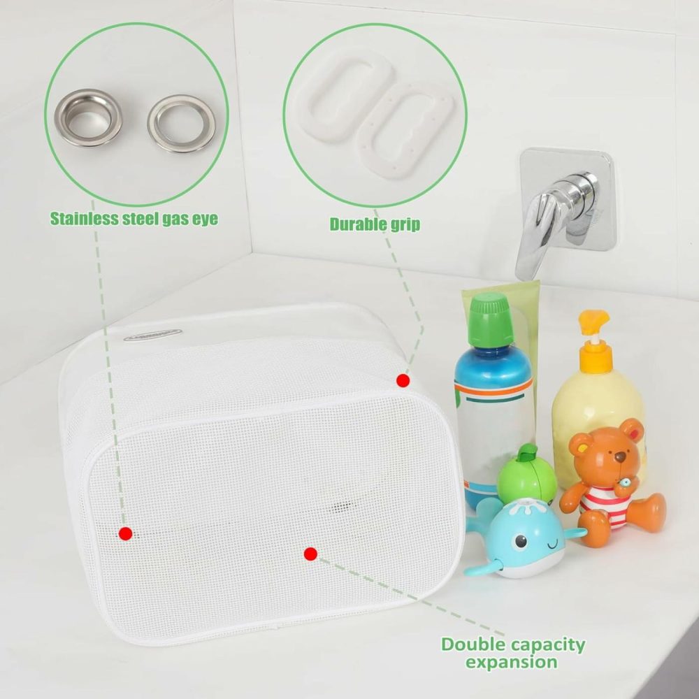 Quick Scoop Baby Mesh Bath Toy Storage  2X Capacity & Large Opening Bath Toy Organizer Baby Bath Gift Bathtub Toy Holder  Toy Storage For Toddlers (White)  |  Bath Toys All Toys Bath Toys