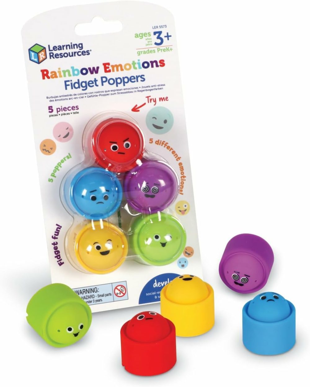 Rainbow Emotion Fidget Poppers  5 Pieces  Ages 3+  Sensory Toys  Social-Emotional Learning,Sensory Toys For Toddlers,Sel Skills,Fine Motor Skills  |  Sorting & Stacking Toys All Toys Sorting & Stacking Toys