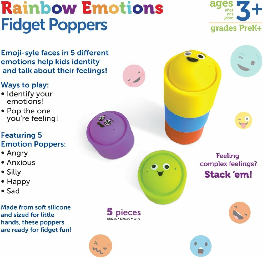 Rainbow Emotion Fidget Poppers  5 Pieces  Ages 3+  Sensory Toys  Social-Emotional Learning,Sensory Toys For Toddlers,Sel Skills,Fine Motor Skills  |  Sorting & Stacking Toys All Toys Sorting & Stacking Toys