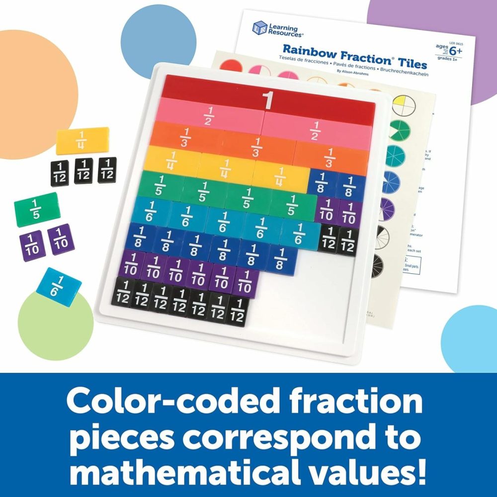 Rainbow Fraction Tiles – 54 Pieces  Ages 6+ Early Math Skills  Visual Aid  Math For Kids  Teacher Supplies  |  Sorting & Stacking Toys All Toys Sorting & Stacking Toys