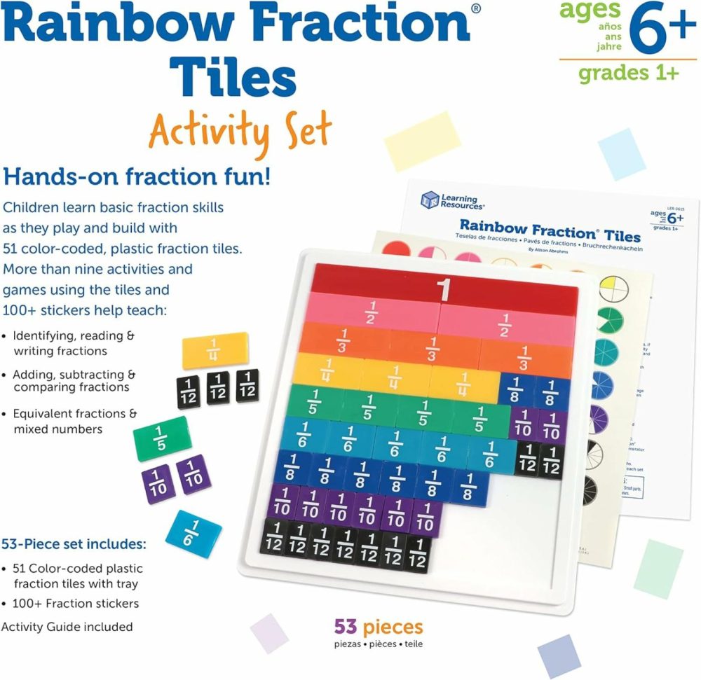 Rainbow Fraction Tiles – 54 Pieces  Ages 6+ Early Math Skills  Visual Aid  Math For Kids  Teacher Supplies  |  Sorting & Stacking Toys All Toys Sorting & Stacking Toys