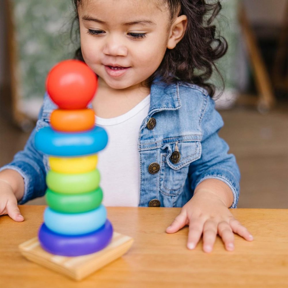 Rainbow Stacker Wooden Ring Educational Toy – Wooden Rainbow Stacking Rings Baby Toy  Stacker Toys For Infants And Toddlers  |  Sorting & Stacking Toys All Toys Sorting & Stacking Toys