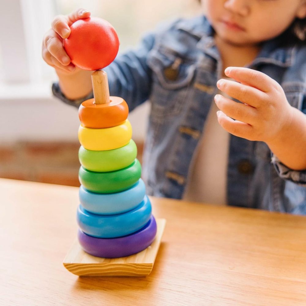 Rainbow Stacker Wooden Ring Educational Toy – Wooden Rainbow Stacking Rings Baby Toy  Stacker Toys For Infants And Toddlers  |  Sorting & Stacking Toys All Toys Sorting & Stacking Toys