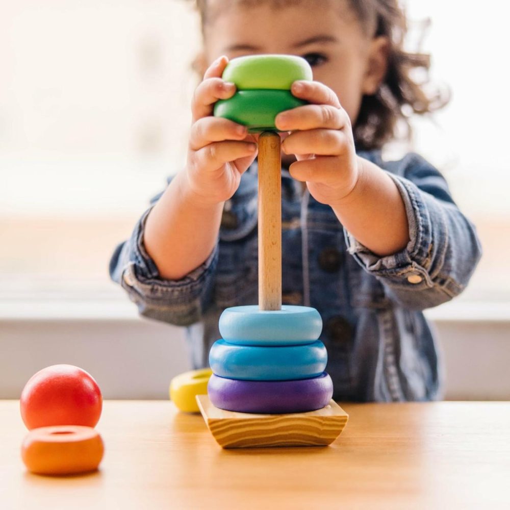 Rainbow Stacker Wooden Ring Educational Toy – Wooden Rainbow Stacking Rings Baby Toy  Stacker Toys For Infants And Toddlers  |  Sorting & Stacking Toys All Toys Sorting & Stacking Toys