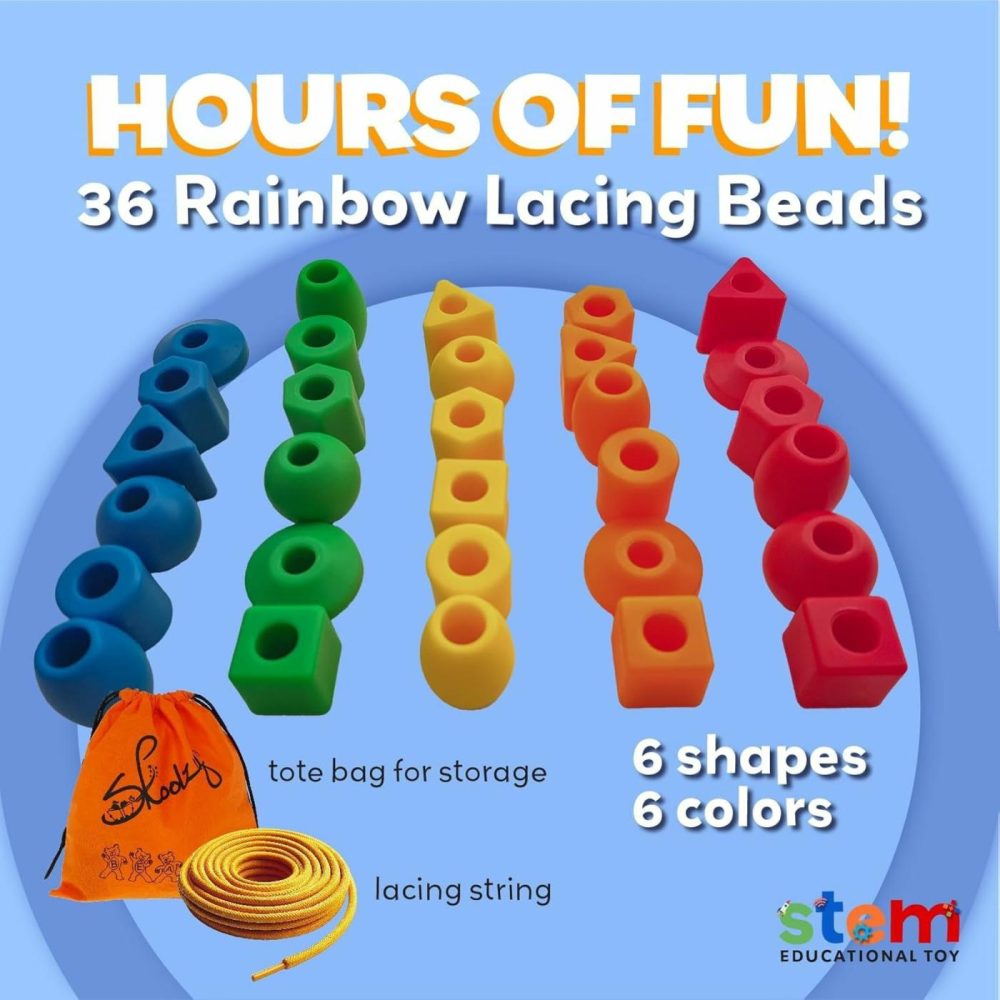 Rainbow Stringing Beads For Toddlers 30 Pcs | Stringing Beads | String Beads With String And Bag | Montessori Toys Occupational Therapy For Preschool  |  Sorting & Stacking Toys All Toys Sorting & Stacking Toys