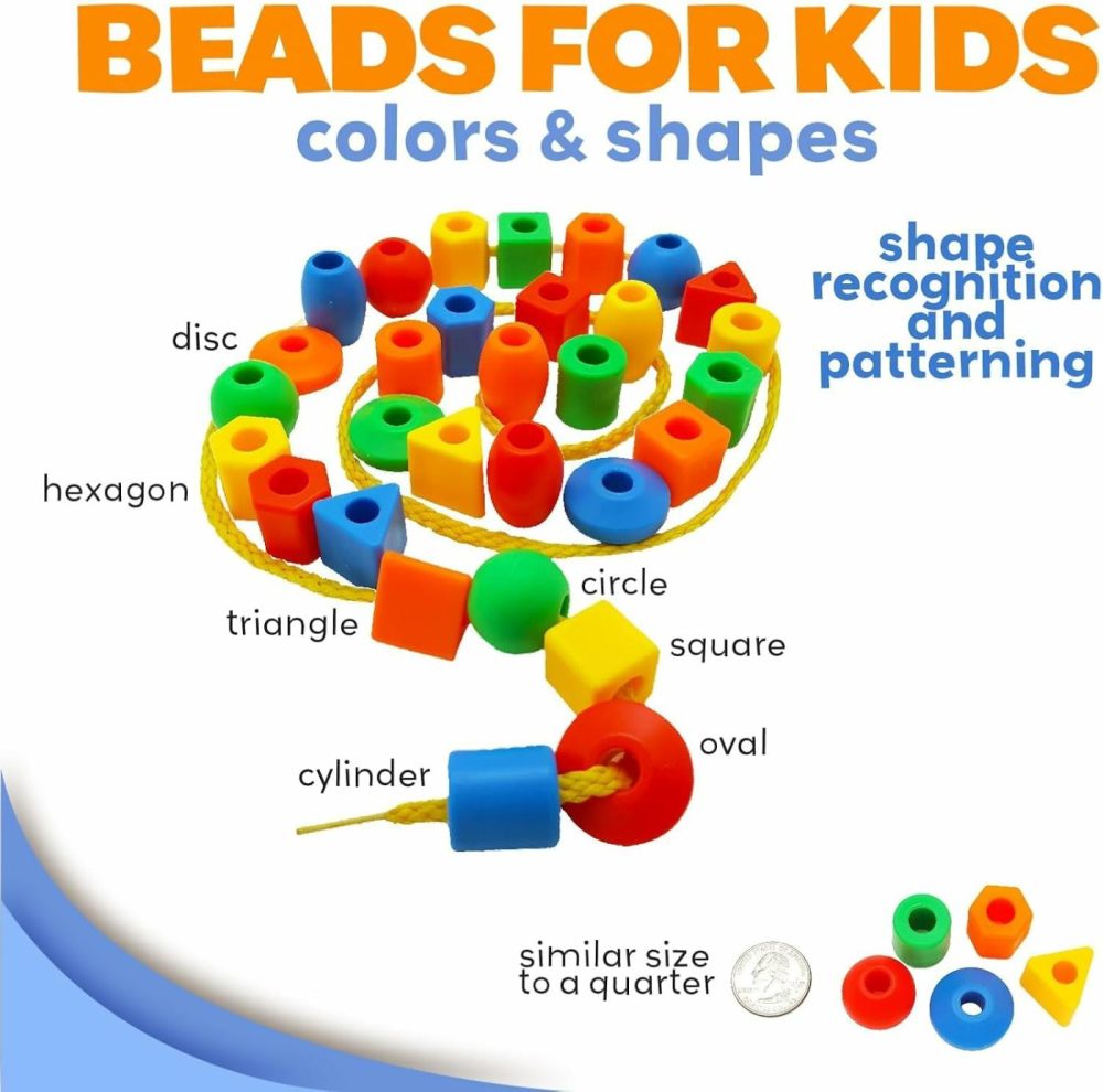 Rainbow Stringing Beads For Toddlers 30 Pcs | Stringing Beads | String Beads With String And Bag | Montessori Toys Occupational Therapy For Preschool  |  Sorting & Stacking Toys All Toys Sorting & Stacking Toys