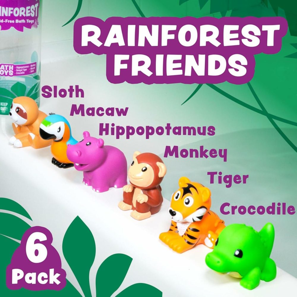 Rainforest Mold Free Bath Toys  6 Pack | Sealed  No Hole Bath Toys Design Keeps Moisture Out | Soft  Squeezable & Float On Water | Easy-Grip Baby & Toddler Bath Toys | Great Baby Pool Toys  |  Bath Toys All Toys Bath Toys