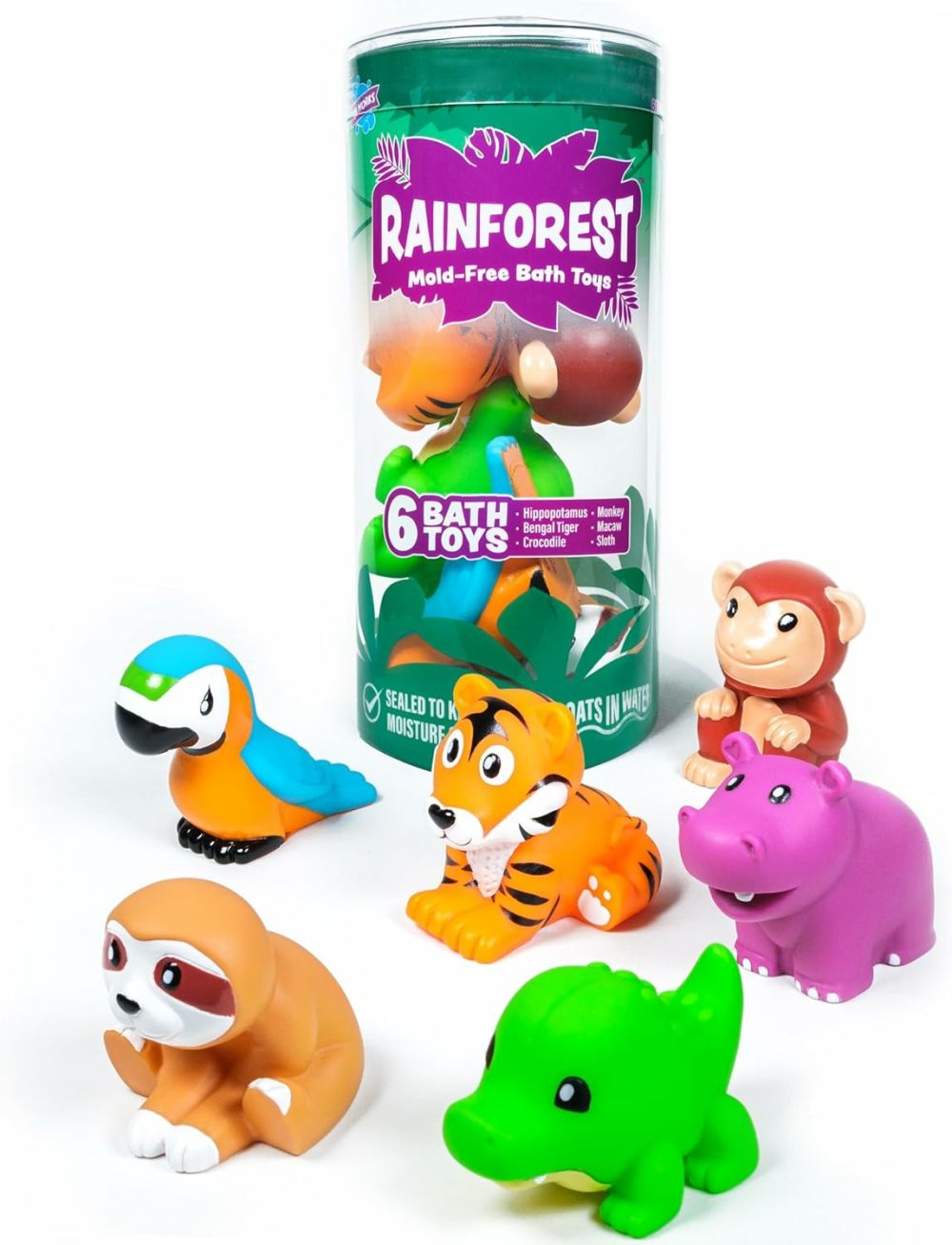 Rainforest Mold Free Bath Toys  6 Pack | Sealed  No Hole Bath Toys Design Keeps Moisture Out | Soft  Squeezable & Float On Water | Easy-Grip Baby & Toddler Bath Toys | Great Baby Pool Toys  |  Bath Toys All Toys Bath Toys