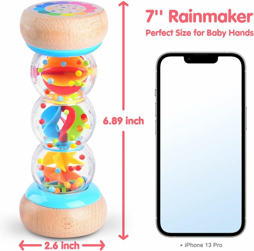 Rainmaker – 7 Inch Wooden Rain Stick Montessori Toys For Babies 6-12 Months,Baby Rattle Shaker Sensory Developmental Toy,Raindrops Musical Instrument Baby Musical Toys For 1 Year Old Toddler Kids  |  Rattles & Plush Rings All Toys Rattles & Plush Rings