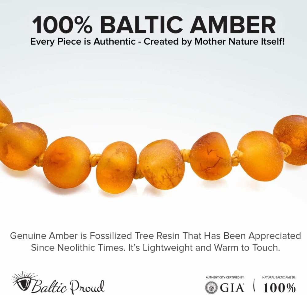 Raw Amber Necklace And Bracelet Gift Set (Unisex Honey Raw 12.5 Inches/5.5 Inches) – Certified Premium Quality Raw Baltic Sea Amber  |  Teethers All Toys Teethers