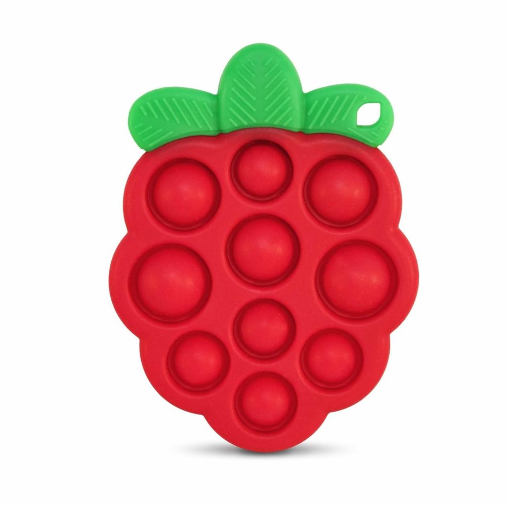 Razberry Pop Teether For Babies 3 Months & Up – Natural Raspberry Shaped Designed With Soft Bpa Free Silicone Poppers – Textured For Sensory Stimulation & Development  |  Teethers All Toys Strawberry