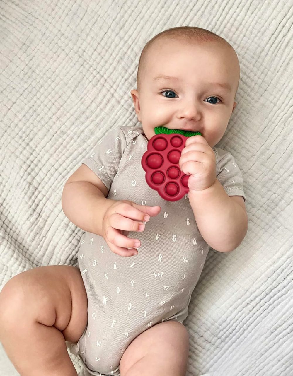 Razberry Pop Teether For Babies 3 Months & Up – Natural Raspberry Shaped Designed With Soft Bpa Free Silicone Poppers – Textured For Sensory Stimulation & Development  |  Teethers All Toys Strawberry