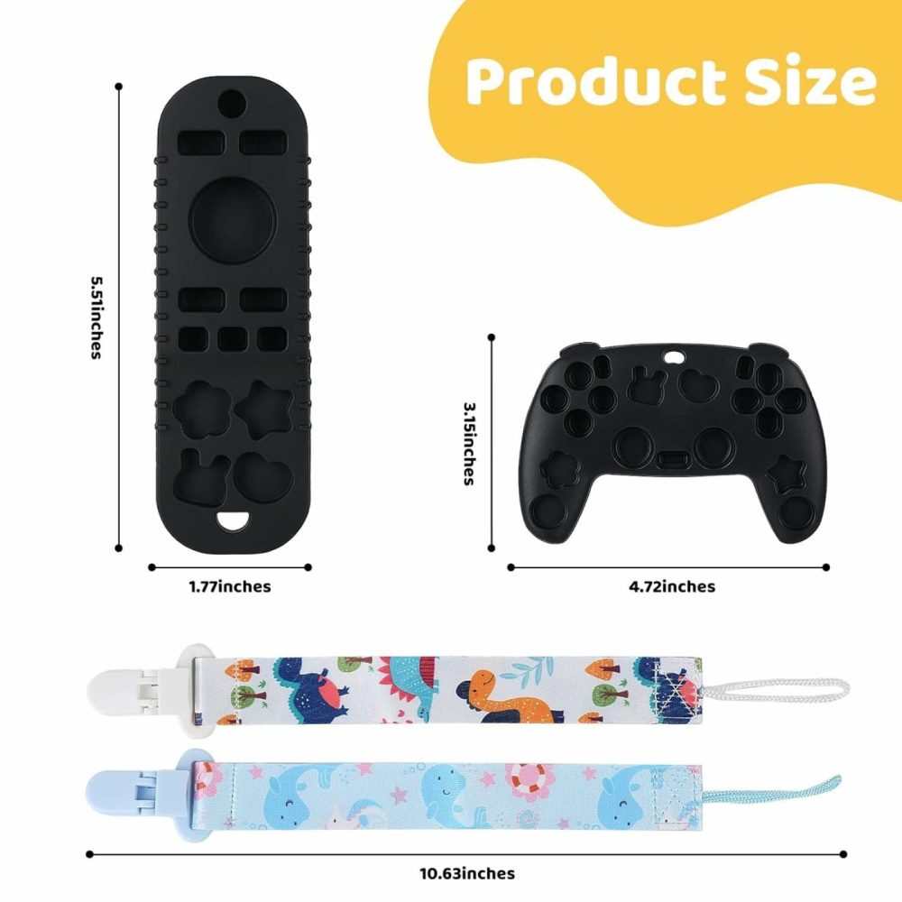 Remote Teether For Baby  2Pcs Silicone Teething Toys For Infant Toddler 0-12 Months  Game Control Chew Gel Gifts For Newborn Kids/Boy/Girl  Bpa Free Freezable Relief Molars Gums Pain  |  Teethers All Toys Black