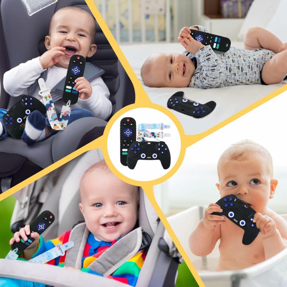 Remote Teether For Baby  2Pcs Silicone Teething Toys For Infant Toddler 0-12 Months  Game Control Chew Gel Gifts For Newborn Kids/Boy/Girl  Bpa Free Freezable Relief Molars Gums Pain  |  Teethers All Toys Black